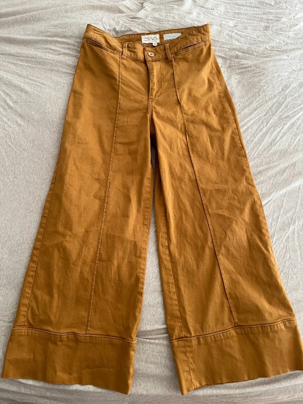 Anthropologie Chino Cropped Wide-Leg Pants Size 4 | Gold Mustard Camel Brown